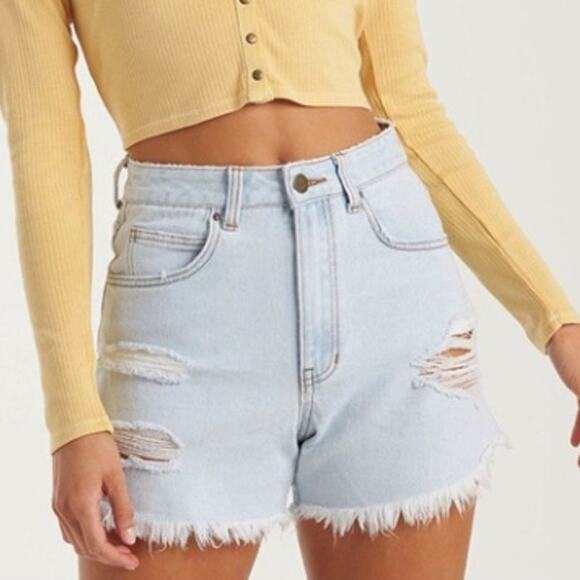 Billabong How Bout That Shorts 31 Light Blue Distressed Cut Off Raw Hem - Picture 11 of 11